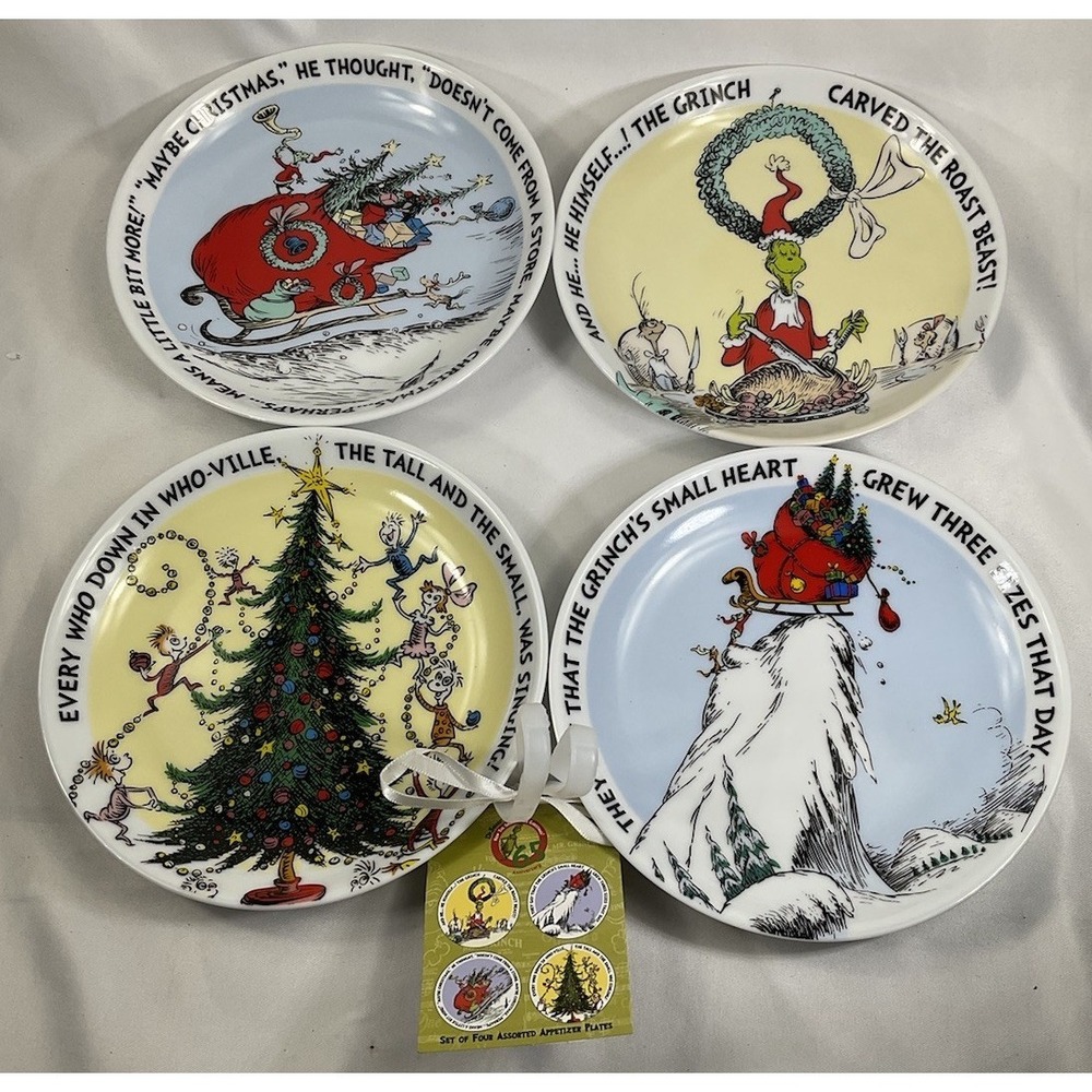 Dr Seuss The Grinch Who Stole Christmas Quote Set Of 4 Appetizer Plates